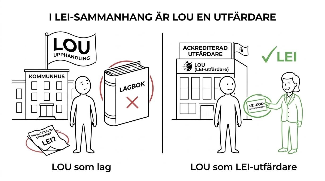 Jämförelse mellan LOU som lagen om offentlig upphandling och LOU som Local Operating Unit i LEI-systemet.