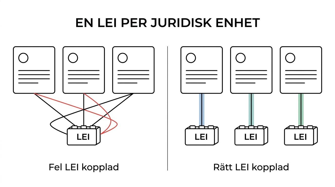 Jämförelse mellan tre Länsförsäkringar-enheter och deras olika LEI-koder visade sida vid sida.