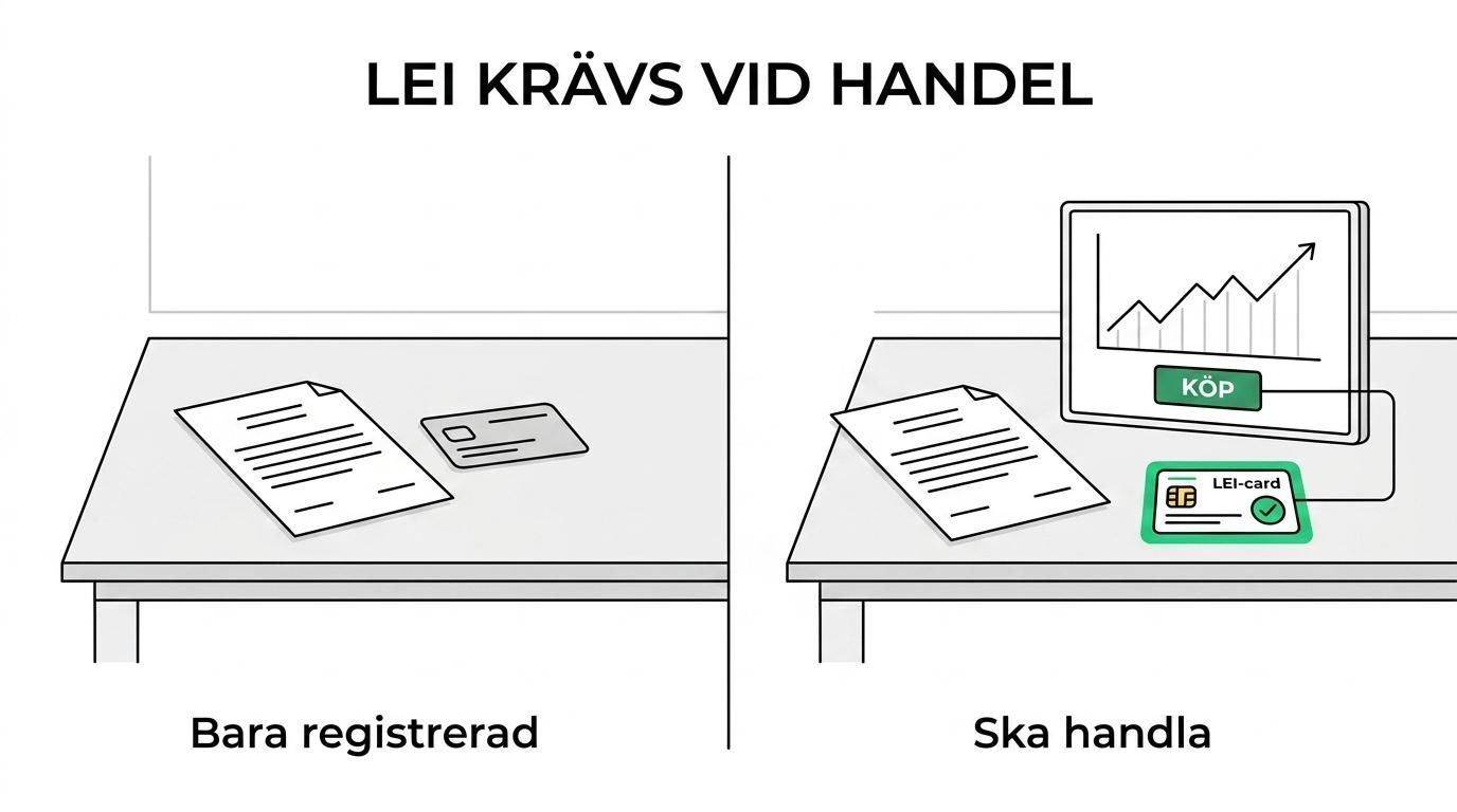 Jämförelse mellan en ekonomisk förening som handlar med värdepapper och behöver LEI och en förening som inte handlar och normalt inte behöver LEI.